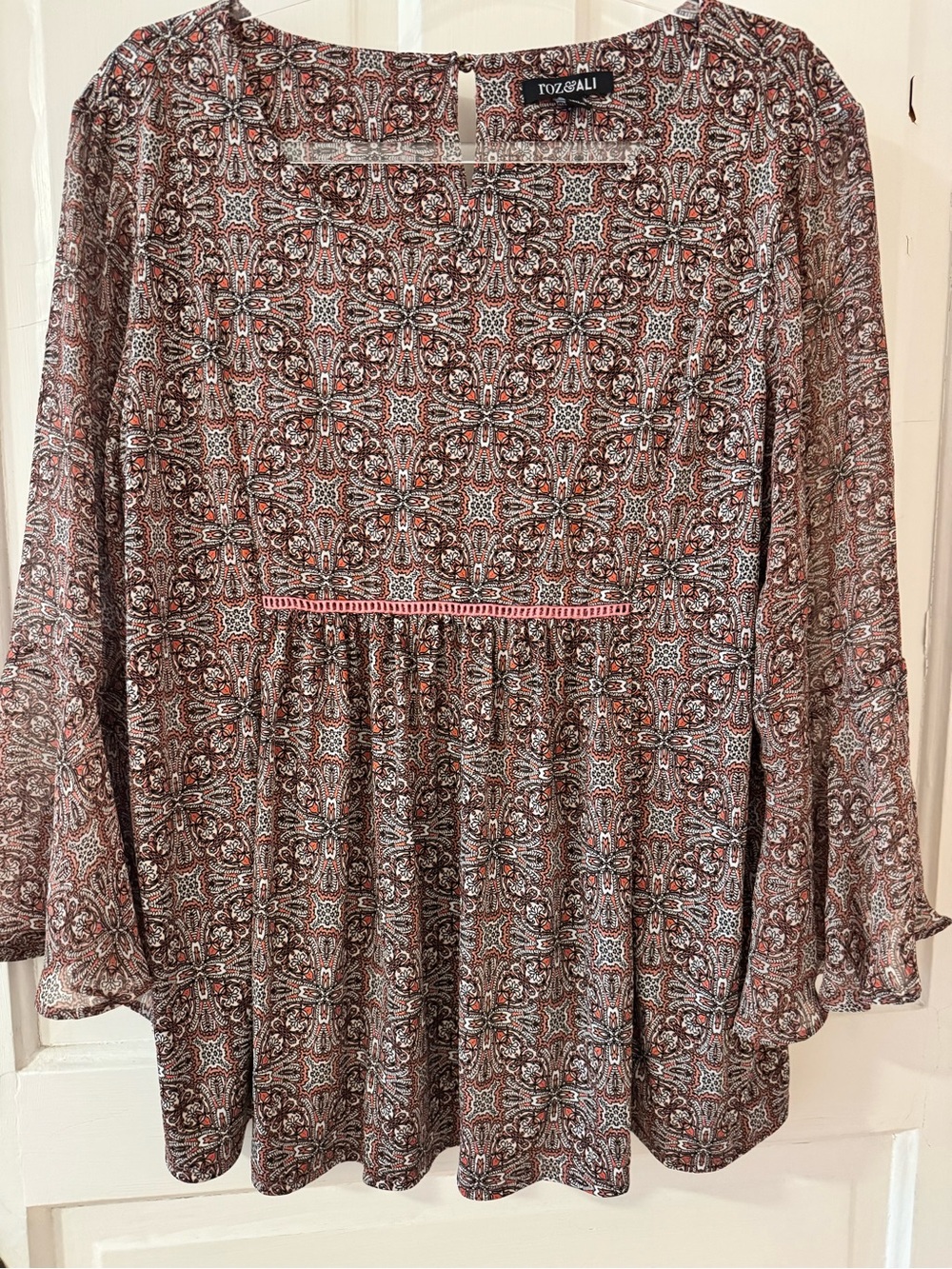 Roz & Ali Brown and Rust Printed Long-Sleeve Peasant Dress